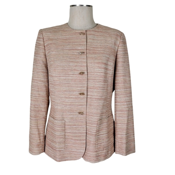 Kasper ASL Silk Blazer Size 12 Faux Oblong Stone Buttons Slip Pockets Colorful - Picture 1 of 9